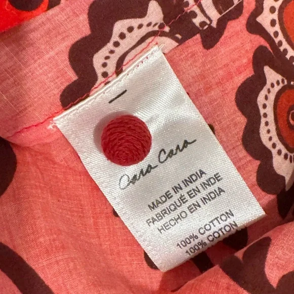 Cara Cara Luxe Bohemian Cotton Floral Red Women's PeasantTop Sz L - Picture 7 of 11